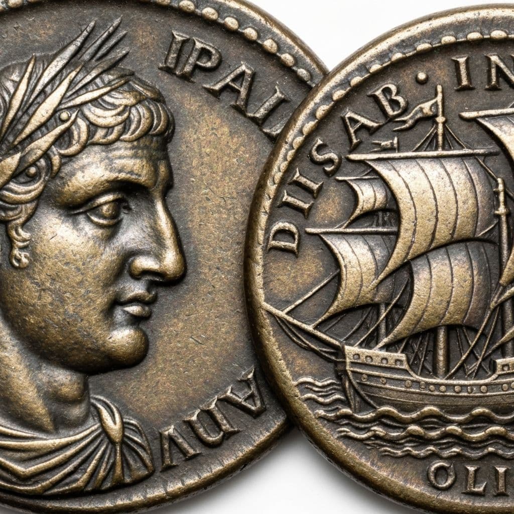 Ancient Roman coins depicting the history of coin flipping