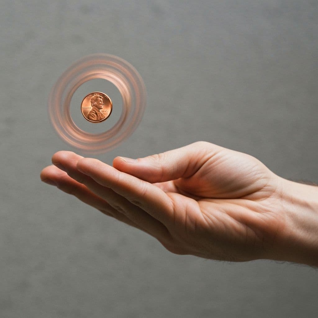 Coin being flicked upward with motion blur