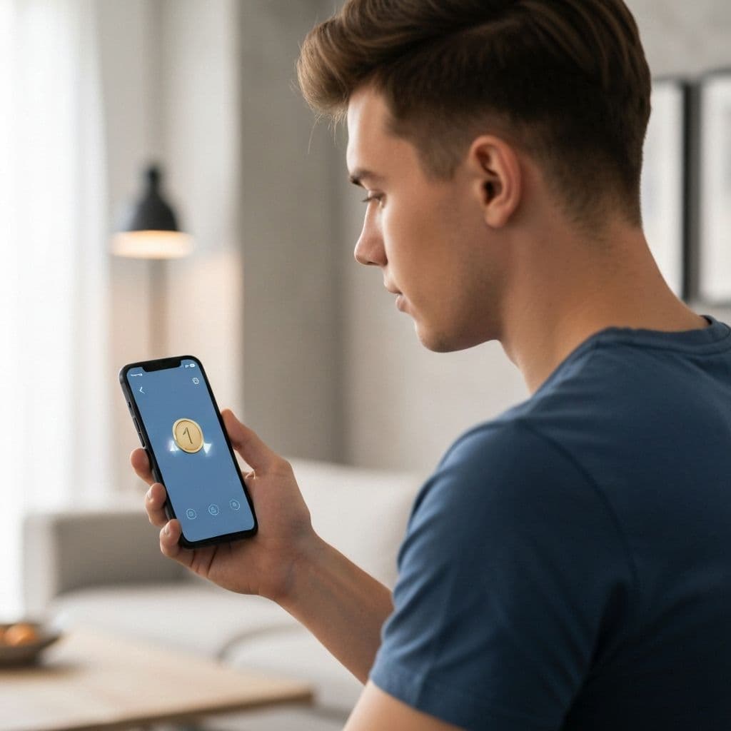 Person using voice assistant to flip a coin on smartphone